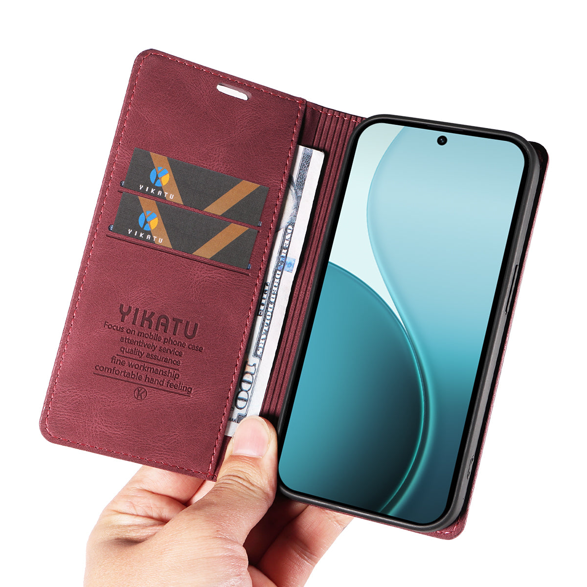 For Oppo Reno14 Pro 5G (China) / Oppo Reno14 Pro 5G (Global) Leather Cover YIKATU YK-004 Skin-Touch Wallet Phone Cases - Wine Red