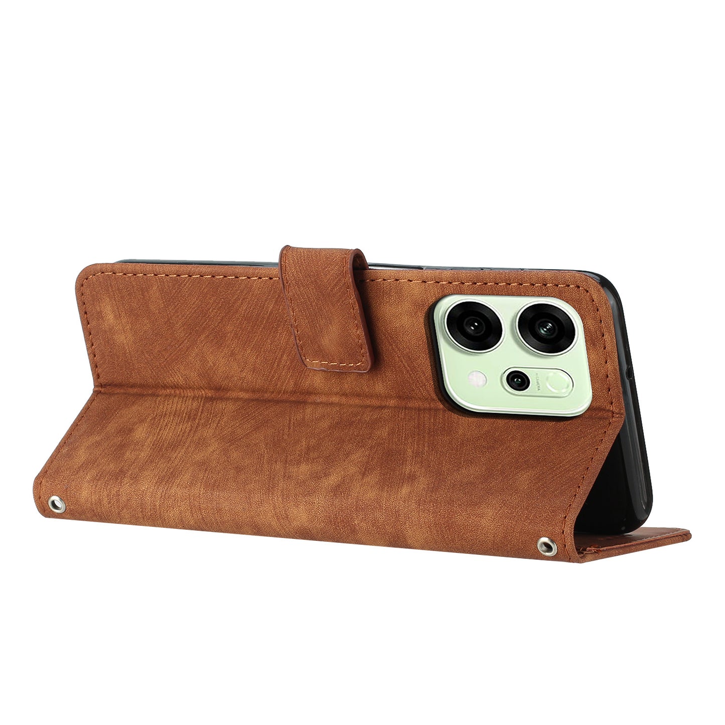 For Oppo Reno14 Pro 5G (China) / Oppo Reno14 Pro 5G (Global) Stand Case Imprinted Lines Leather Phone Cover - Brown