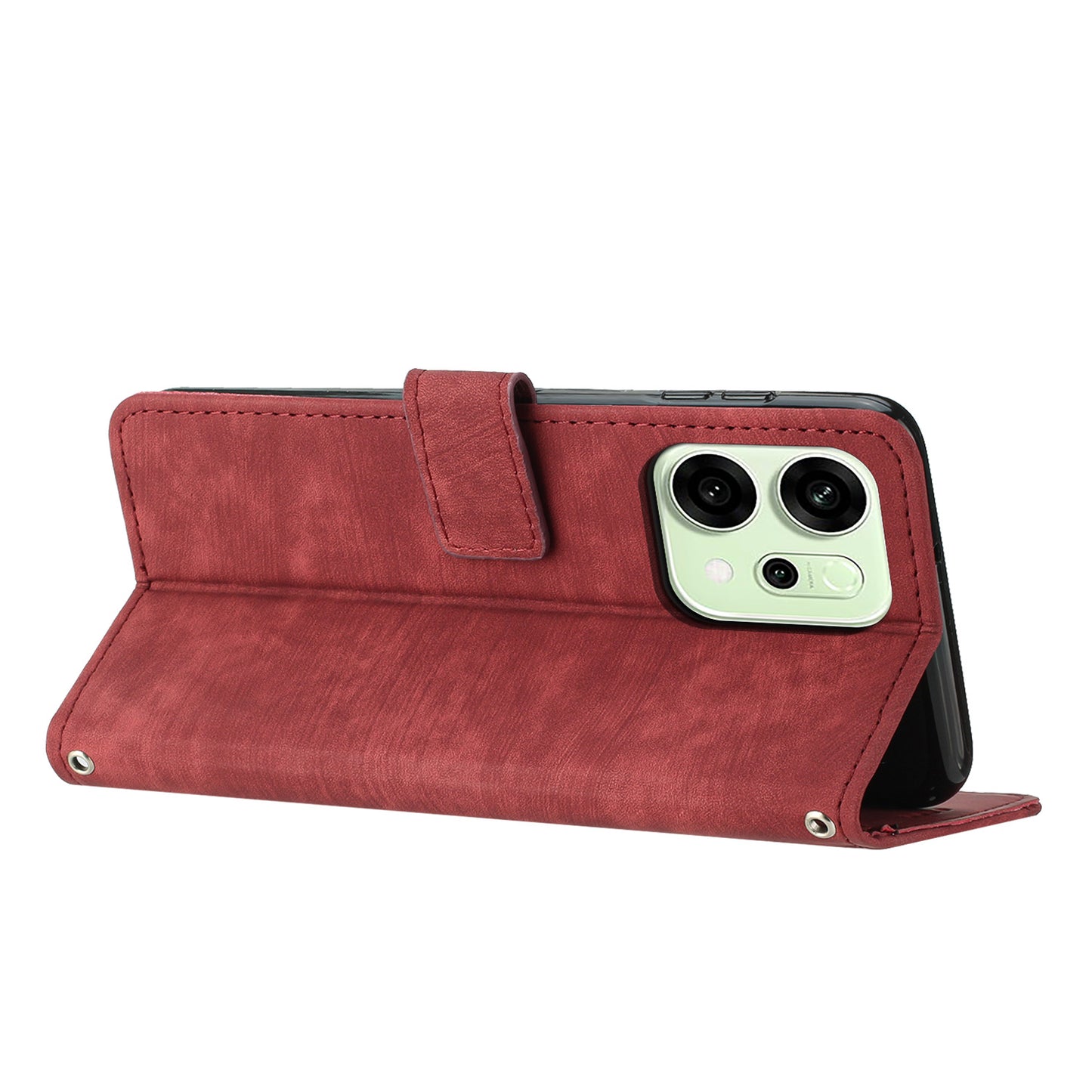 For Oppo Reno14 Pro 5G (China) / Oppo Reno14 Pro 5G (Global) Stand Case Imprinted Lines Leather Phone Cover - Red