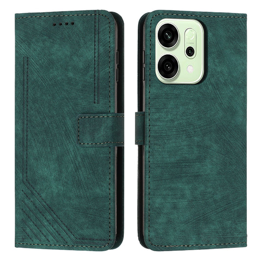 For Oppo Reno14 Pro 5G (China) / Oppo Reno14 Pro 5G (Global) Stand Case Imprinted Lines Leather Phone Cover - Green