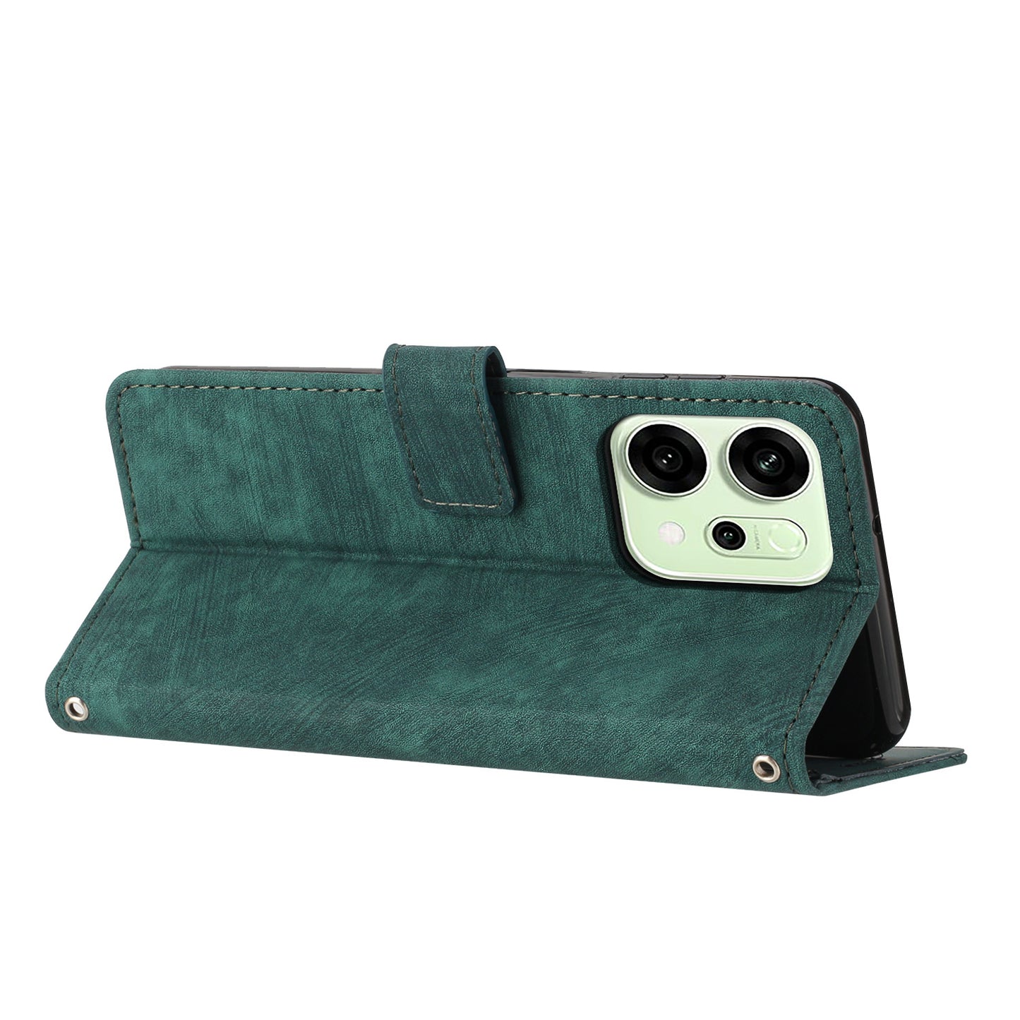 For Oppo Reno14 Pro 5G (China) / Oppo Reno14 Pro 5G (Global) Stand Case Imprinted Lines Leather Phone Cover - Green