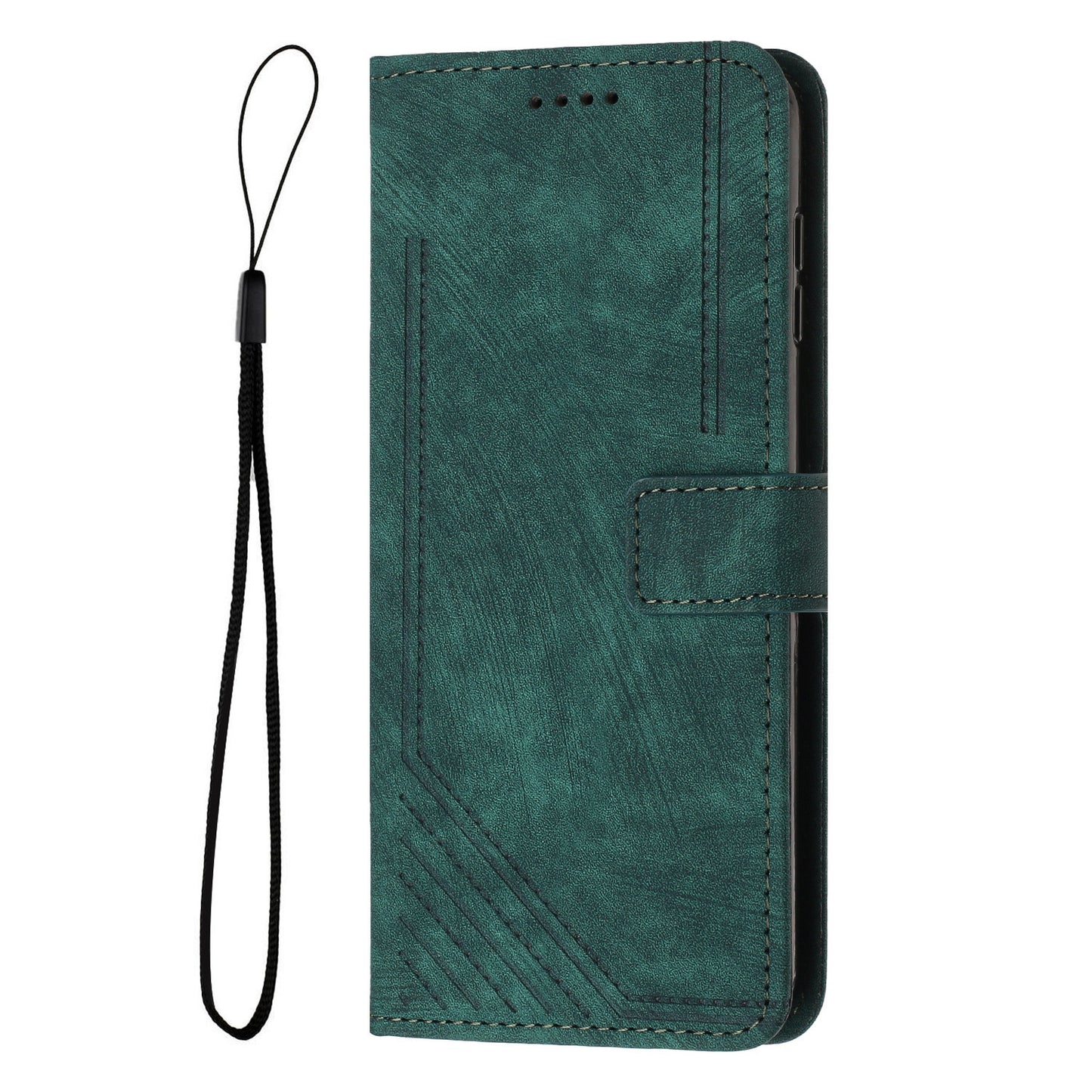 For Oppo Reno14 Pro 5G (China) / Oppo Reno14 Pro 5G (Global) Stand Case Imprinted Lines Leather Phone Cover - Green