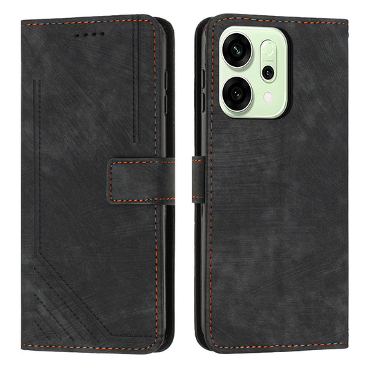 For Oppo Reno14 Pro 5G (China) / Oppo Reno14 Pro 5G (Global) Stand Case Imprinted Lines Leather Phone Cover - Black