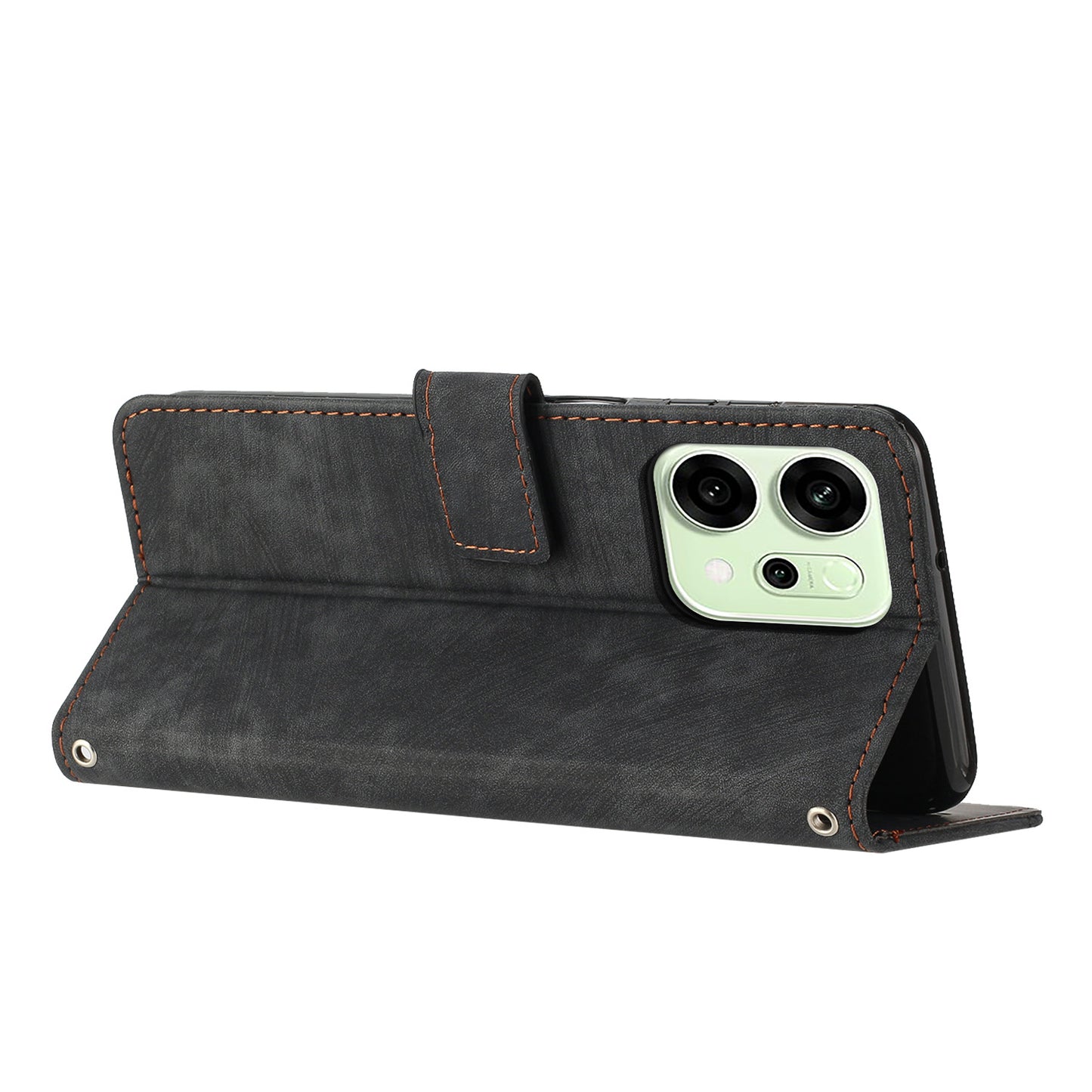 For Oppo Reno14 Pro 5G (China) / Oppo Reno14 Pro 5G (Global) Stand Case Imprinted Lines Leather Phone Cover - Black