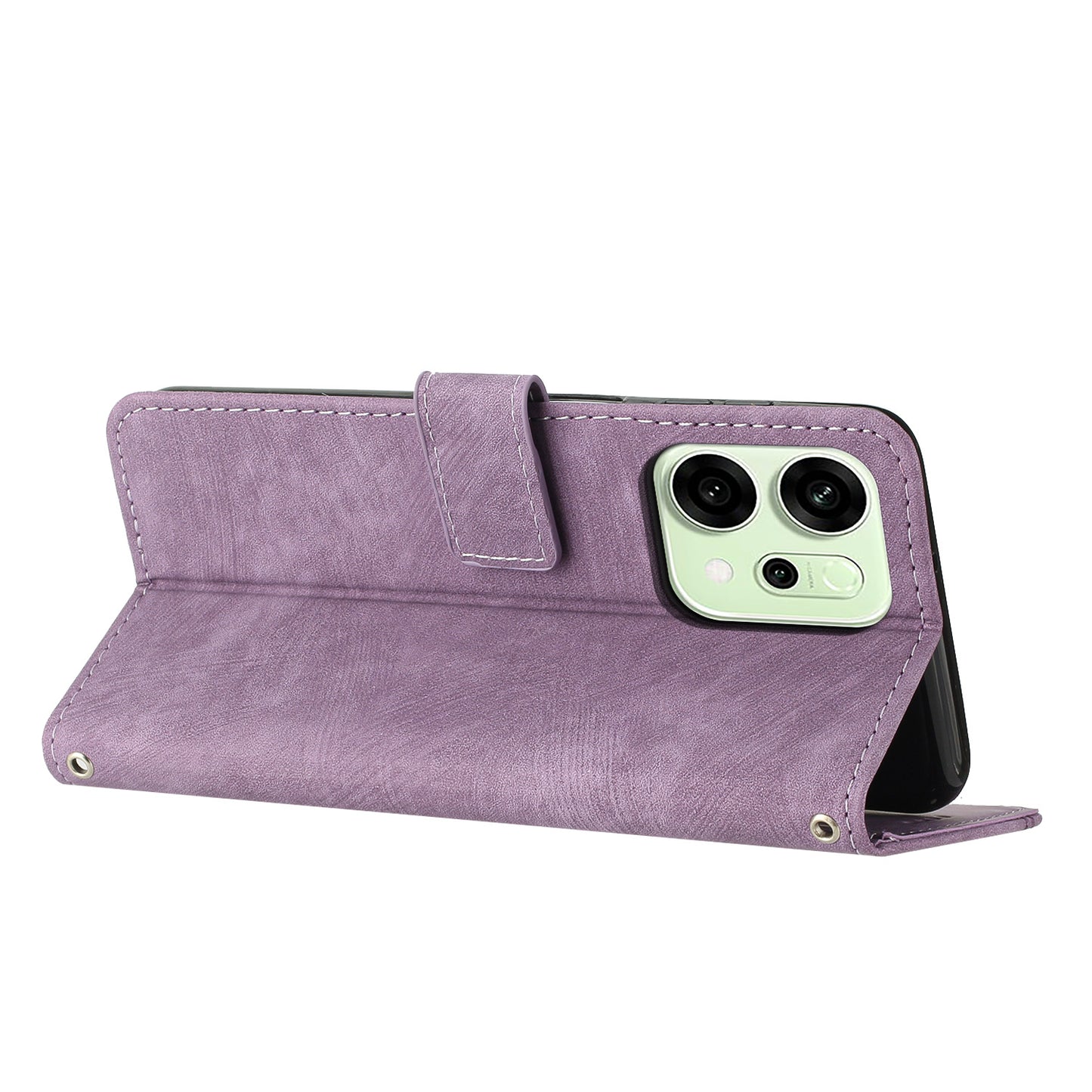 For Oppo Reno14 Pro 5G (China) / Oppo Reno14 Pro 5G (Global) Stand Case Imprinted Lines Leather Phone Cover - Purple