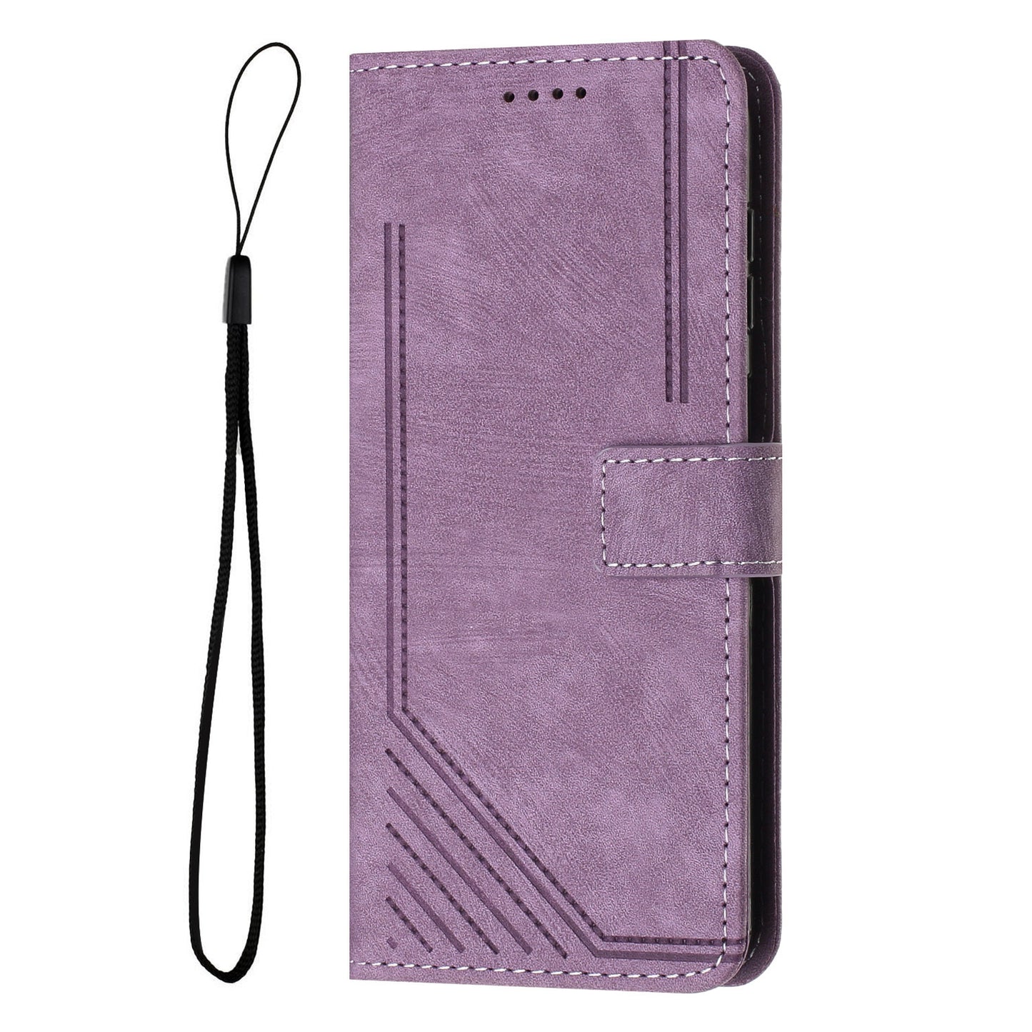 For Oppo Reno14 Pro 5G (China) / Oppo Reno14 Pro 5G (Global) Stand Case Imprinted Lines Leather Phone Cover - Purple