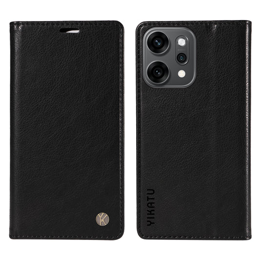 For Oppo Reno14 Pro 5G (China) / Oppo Reno14 Pro 5G (Global) Wallet Case YIKATU YK-006 Magnetic Closure Leather Phone Cover Litchi Texture - Black