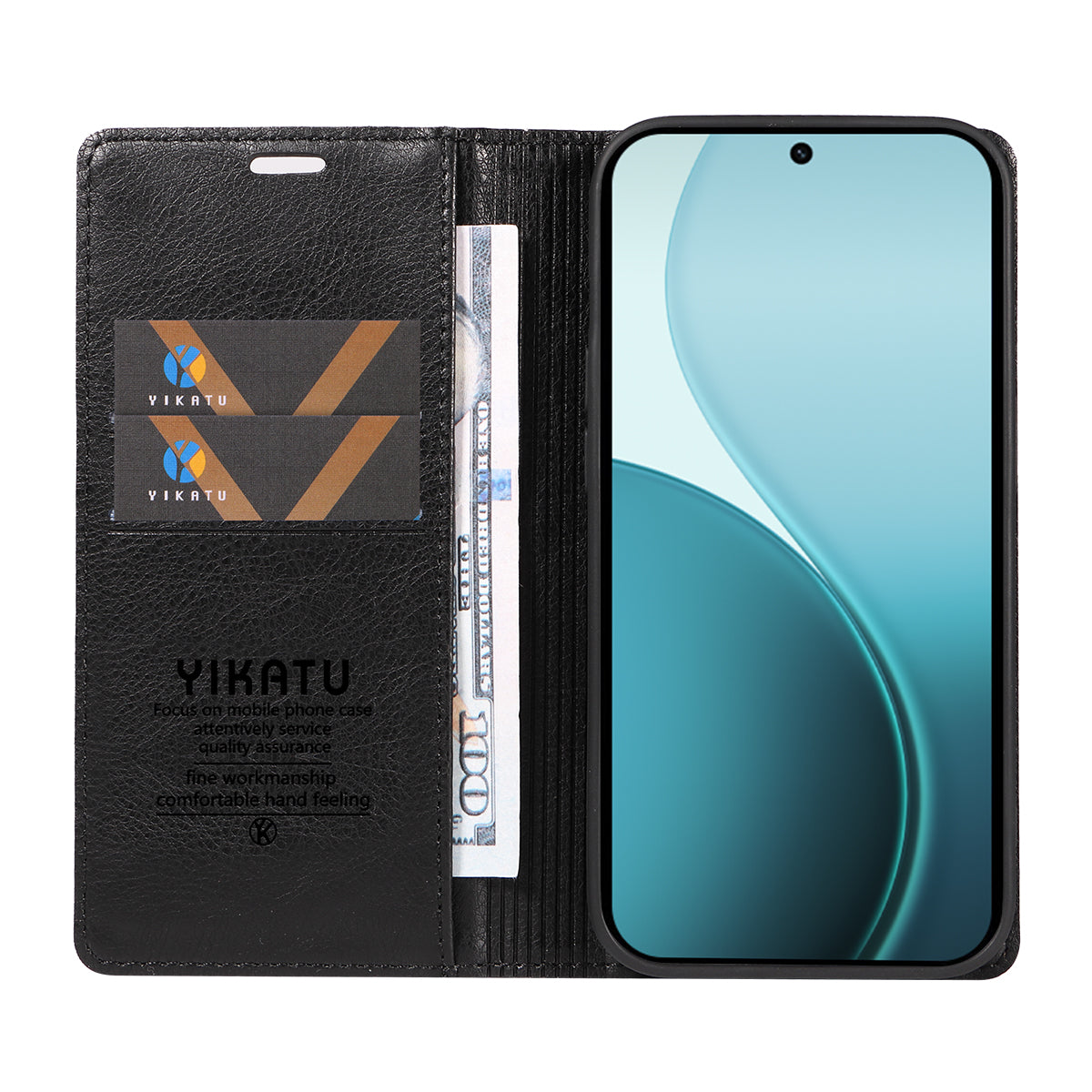 For Oppo Reno14 Pro 5G (China) / Oppo Reno14 Pro 5G (Global) Wallet Case YIKATU YK-006 Magnetic Closure Leather Phone Cover Litchi Texture - Black