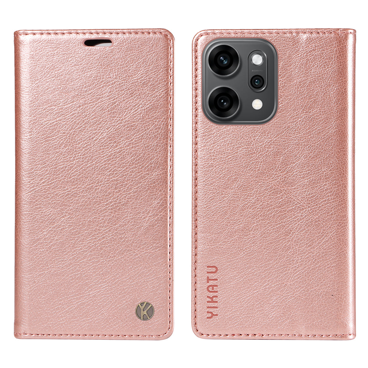 For Oppo Reno14 Pro 5G (China) / Oppo Reno14 Pro 5G (Global) Wallet Case YIKATU YK-006 Magnetic Closure Leather Phone Cover Litchi Texture - Rose Gold
