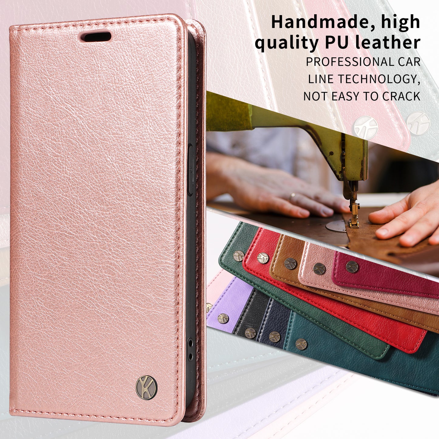 For Oppo Reno14 Pro 5G (China) / Oppo Reno14 Pro 5G (Global) Wallet Case YIKATU YK-006 Magnetic Closure Leather Phone Cover Litchi Texture - Rose Gold