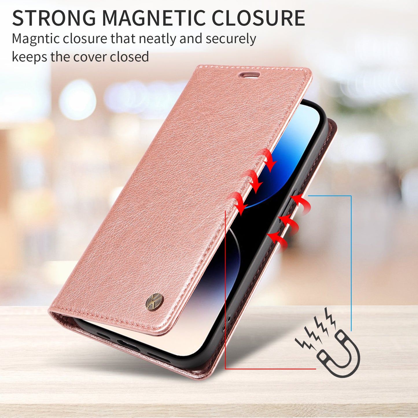 For Oppo Reno14 Pro 5G (China) / Oppo Reno14 Pro 5G (Global) Wallet Case YIKATU YK-006 Magnetic Closure Leather Phone Cover Litchi Texture - Rose Gold
