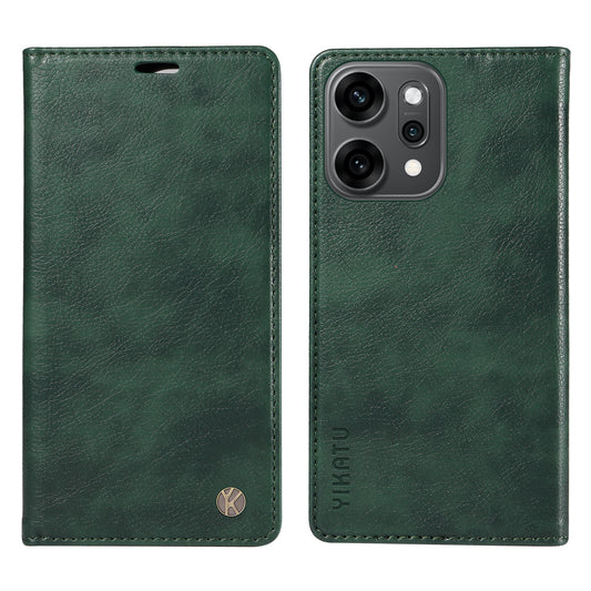 For Oppo Reno14 Pro 5G (China) / Oppo Reno14 Pro 5G (Global) Wallet Case YIKATU YK-006 Magnetic Closure Leather Phone Cover Litchi Texture -  Green