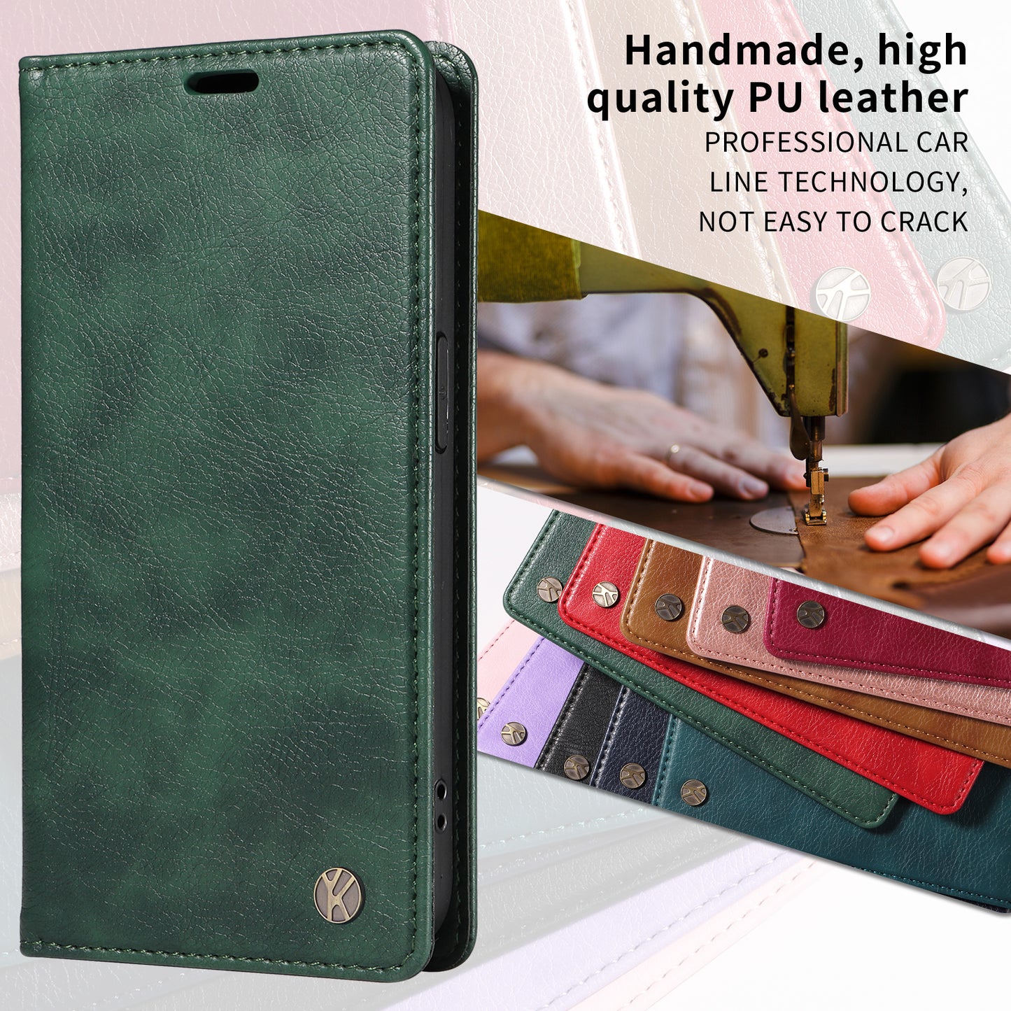 For Oppo Reno14 Pro 5G (China) / Oppo Reno14 Pro 5G (Global) Wallet Case YIKATU YK-006 Magnetic Closure Leather Phone Cover Litchi Texture -  Green