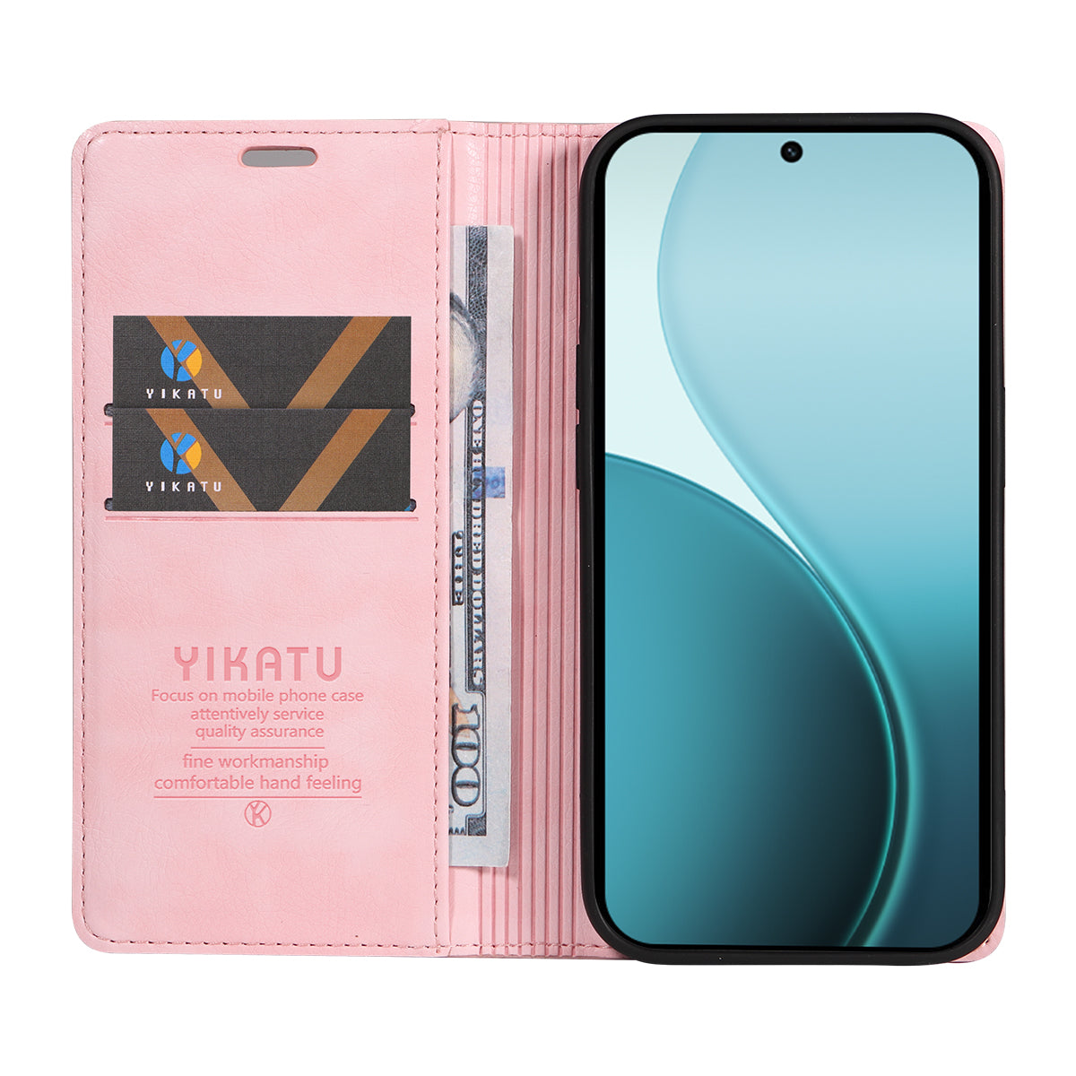 For Oppo Reno14 Pro 5G (China) / Oppo Reno14 Pro 5G (Global) Wallet Case YIKATU YK-006 Magnetic Closure Leather Phone Cover Litchi Texture - Pink