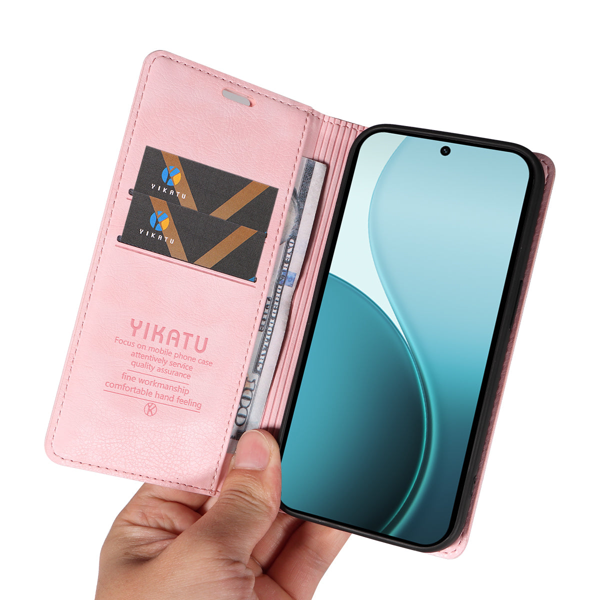 For Oppo Reno14 Pro 5G (China) / Oppo Reno14 Pro 5G (Global) Wallet Case YIKATU YK-006 Magnetic Closure Leather Phone Cover Litchi Texture - Pink