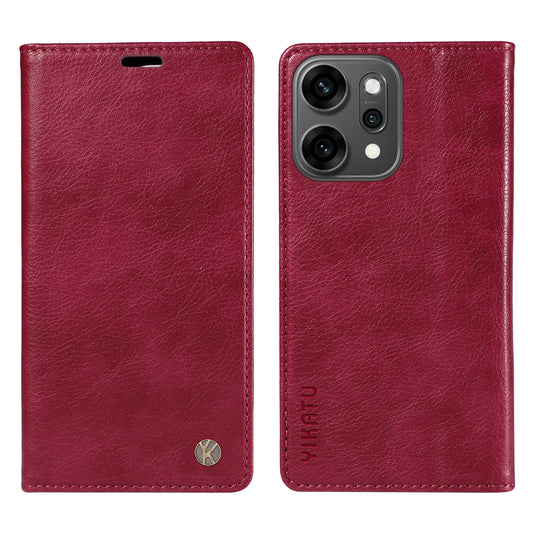 For Oppo Reno14 Pro 5G (China) / Oppo Reno14 Pro 5G (Global) Wallet Case YIKATU YK-006 Magnetic Closure Leather Phone Cover Litchi Texture - Wine Red