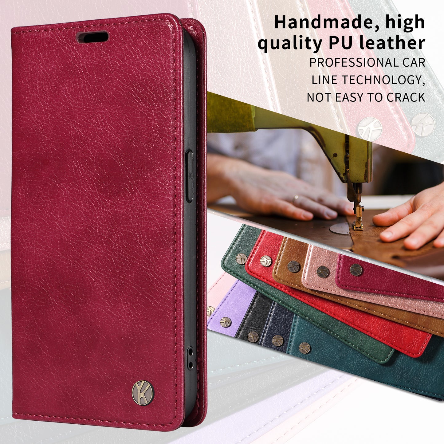 For Oppo Reno14 Pro 5G (China) / Oppo Reno14 Pro 5G (Global) Wallet Case YIKATU YK-006 Magnetic Closure Leather Phone Cover Litchi Texture - Wine Red