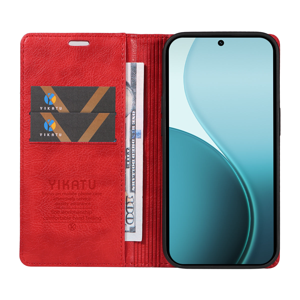 For Oppo Reno14 Pro 5G (China) / Oppo Reno14 Pro 5G (Global) Wallet Case YIKATU YK-006 Magnetic Closure Leather Phone Cover Litchi Texture - Red