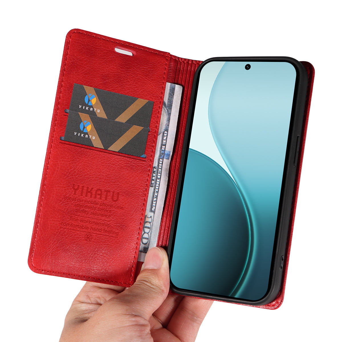 For Oppo Reno14 Pro 5G (China) / Oppo Reno14 Pro 5G (Global) Wallet Case YIKATU YK-006 Magnetic Closure Leather Phone Cover Litchi Texture - Red