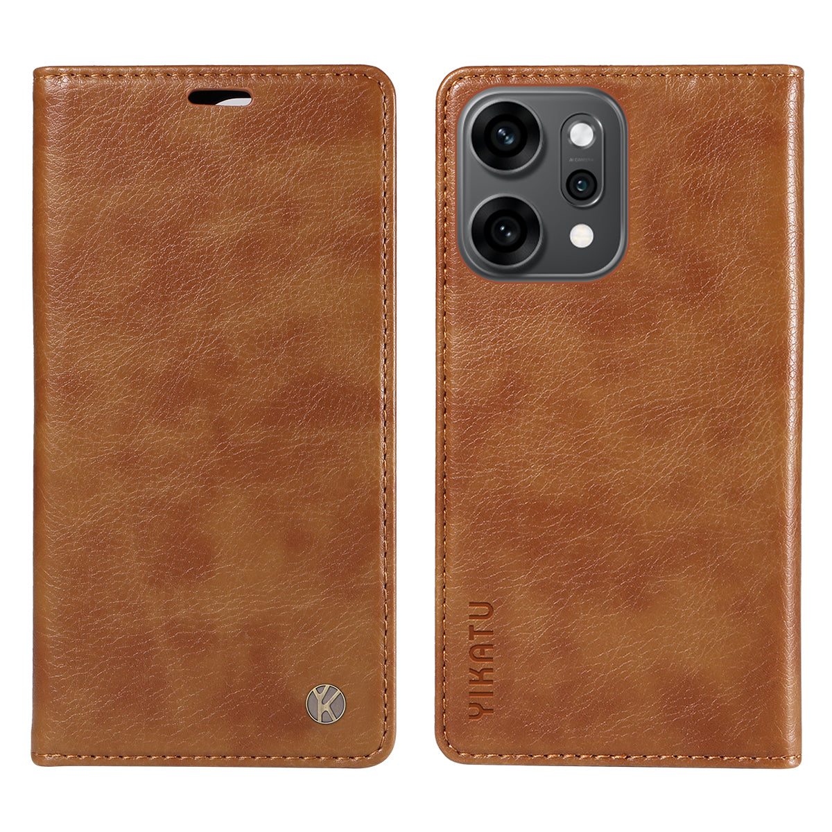 For Oppo Reno14 Pro 5G (China) / Oppo Reno14 Pro 5G (Global) Wallet Case YIKATU YK-006 Magnetic Closure Leather Phone Cover Litchi Texture -  Brown
