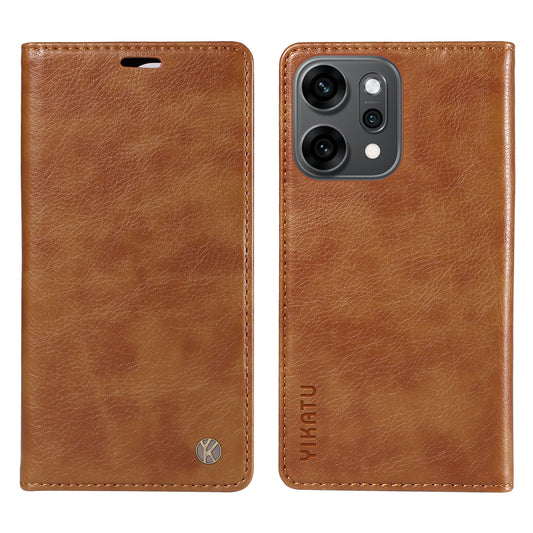 For Oppo Reno14 Pro 5G (China) / Oppo Reno14 Pro 5G (Global) Wallet Case YIKATU YK-006 Magnetic Closure Leather Phone Cover Litchi Texture -  Brown