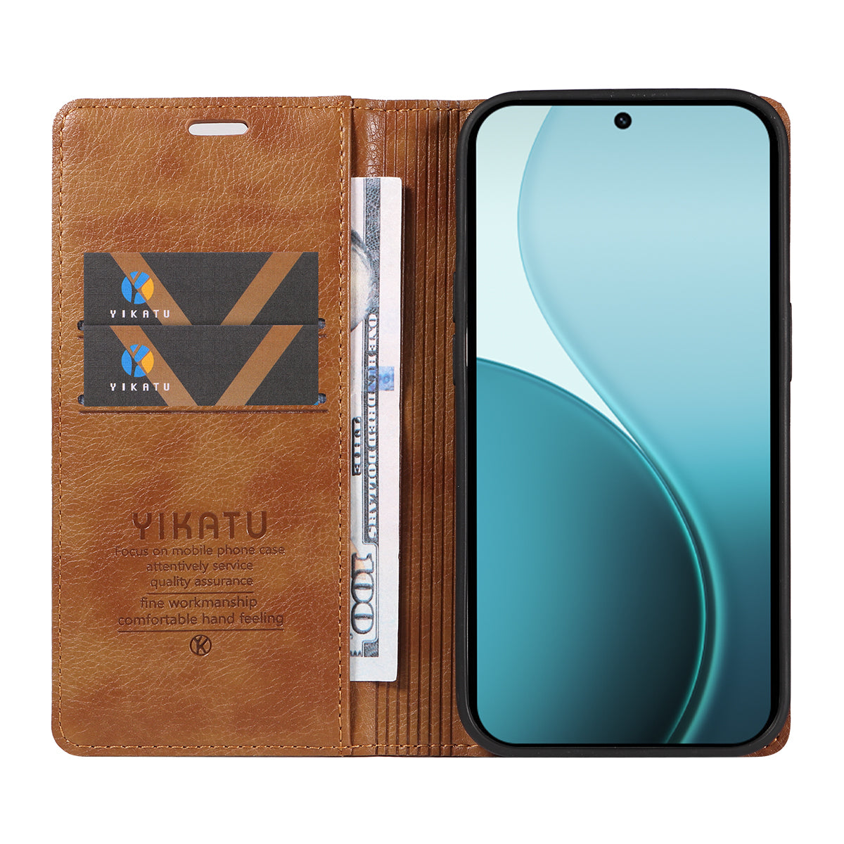For Oppo Reno14 Pro 5G (China) / Oppo Reno14 Pro 5G (Global) Wallet Case YIKATU YK-006 Magnetic Closure Leather Phone Cover Litchi Texture -  Brown