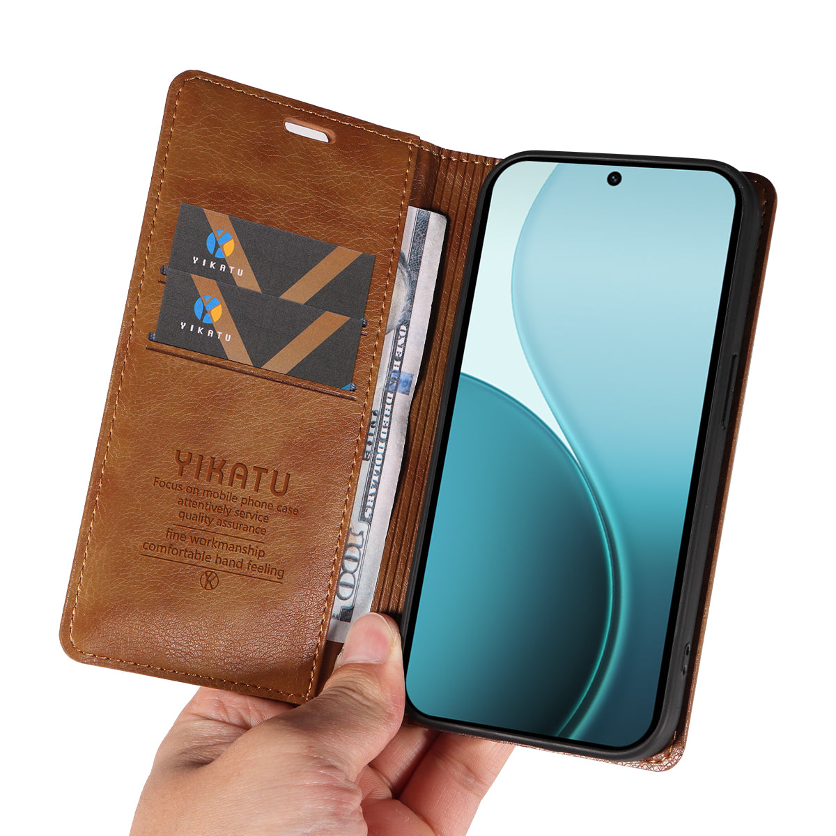 For Oppo Reno14 Pro 5G (China) / Oppo Reno14 Pro 5G (Global) Wallet Case YIKATU YK-006 Magnetic Closure Leather Phone Cover Litchi Texture -  Brown