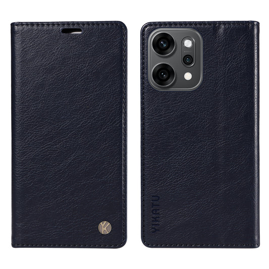 For Oppo Reno14 Pro 5G (China) / Oppo Reno14 Pro 5G (Global) Wallet Case YIKATU YK-006 Magnetic Closure Leather Phone Cover Litchi Texture - Navy Blue