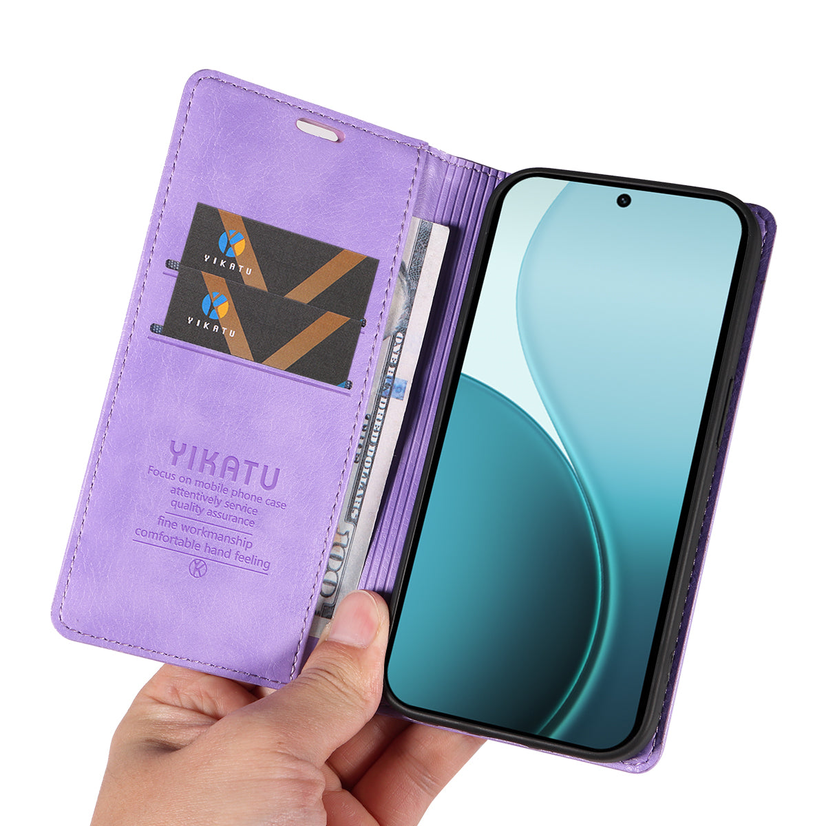 For Oppo Reno14 Pro 5G (China) / Oppo Reno14 Pro 5G (Global) Wallet Case YIKATU YK-006 Magnetic Closure Leather Phone Cover Litchi Texture - Purple