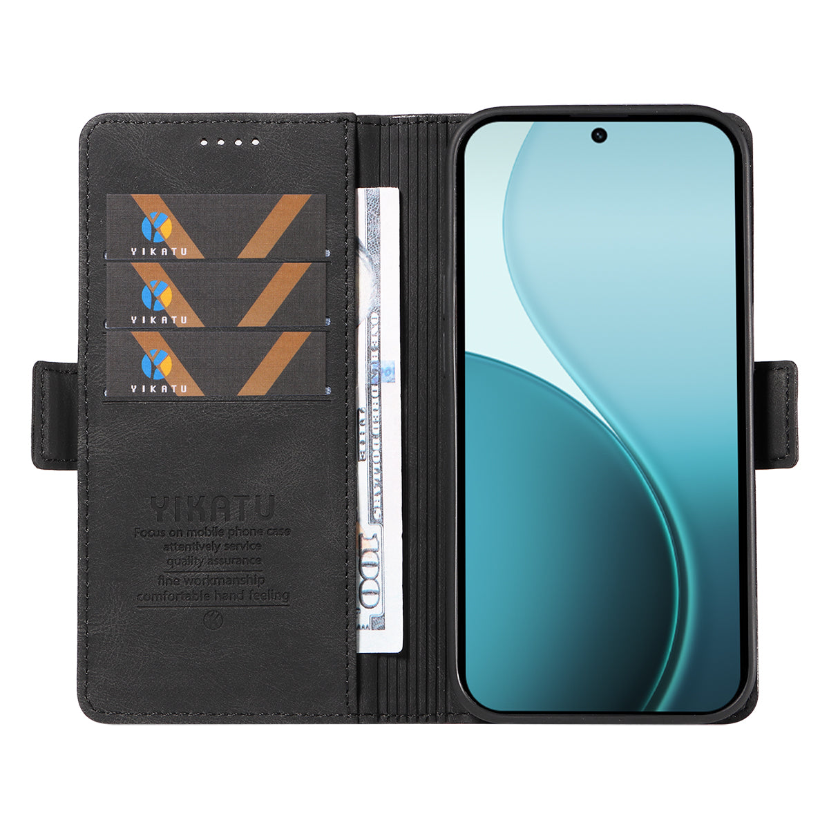 For Oppo Reno14 Pro 5G (China) / Oppo Reno14 Pro 5G (Global) Leather Case YIKATU YK-005 Skin-touch Feeling Wallet Phone Cover - Black