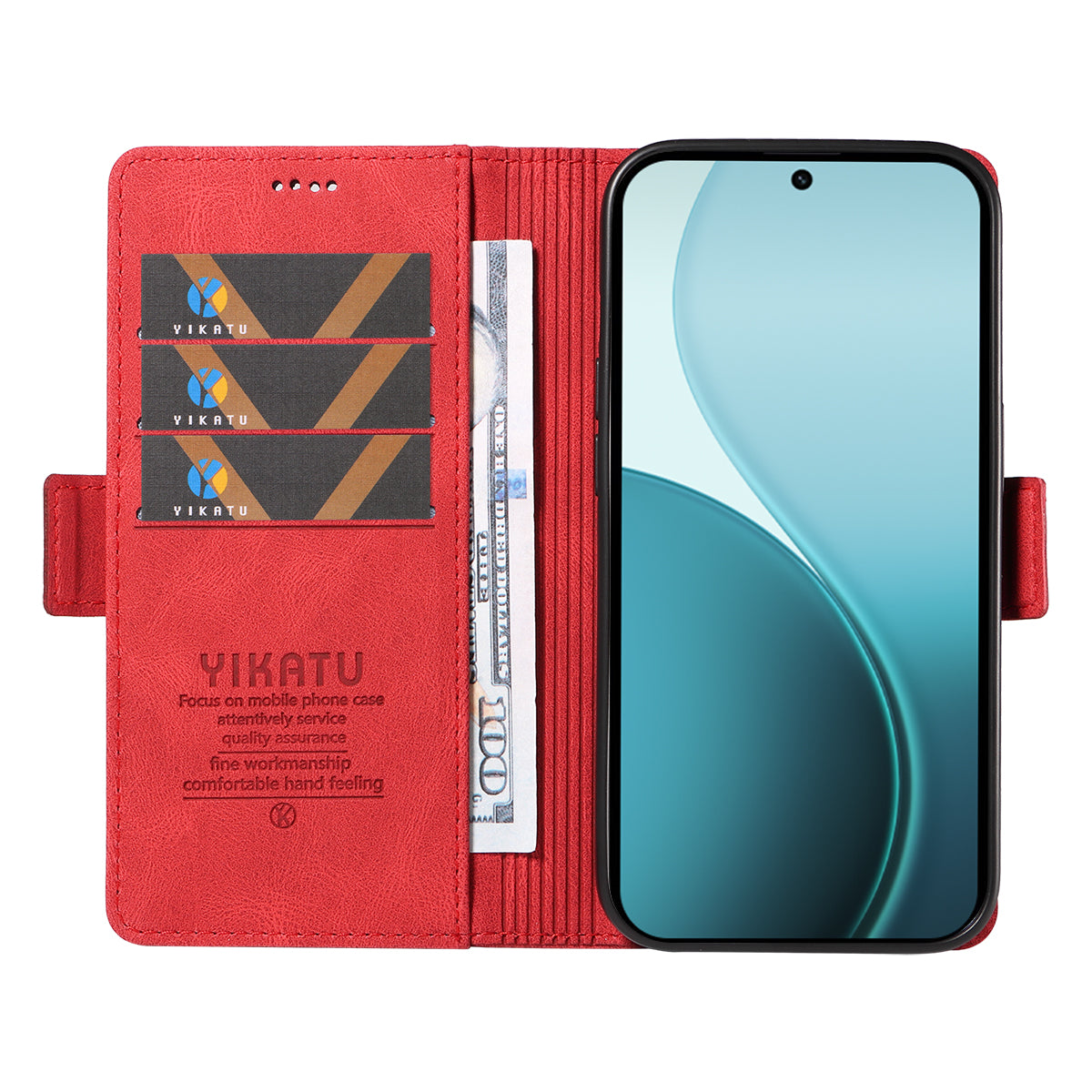 For Oppo Reno14 Pro 5G (China) / Oppo Reno14 Pro 5G (Global) Leather Case YIKATU YK-005 Skin-touch Feeling Wallet Phone Cover - Red