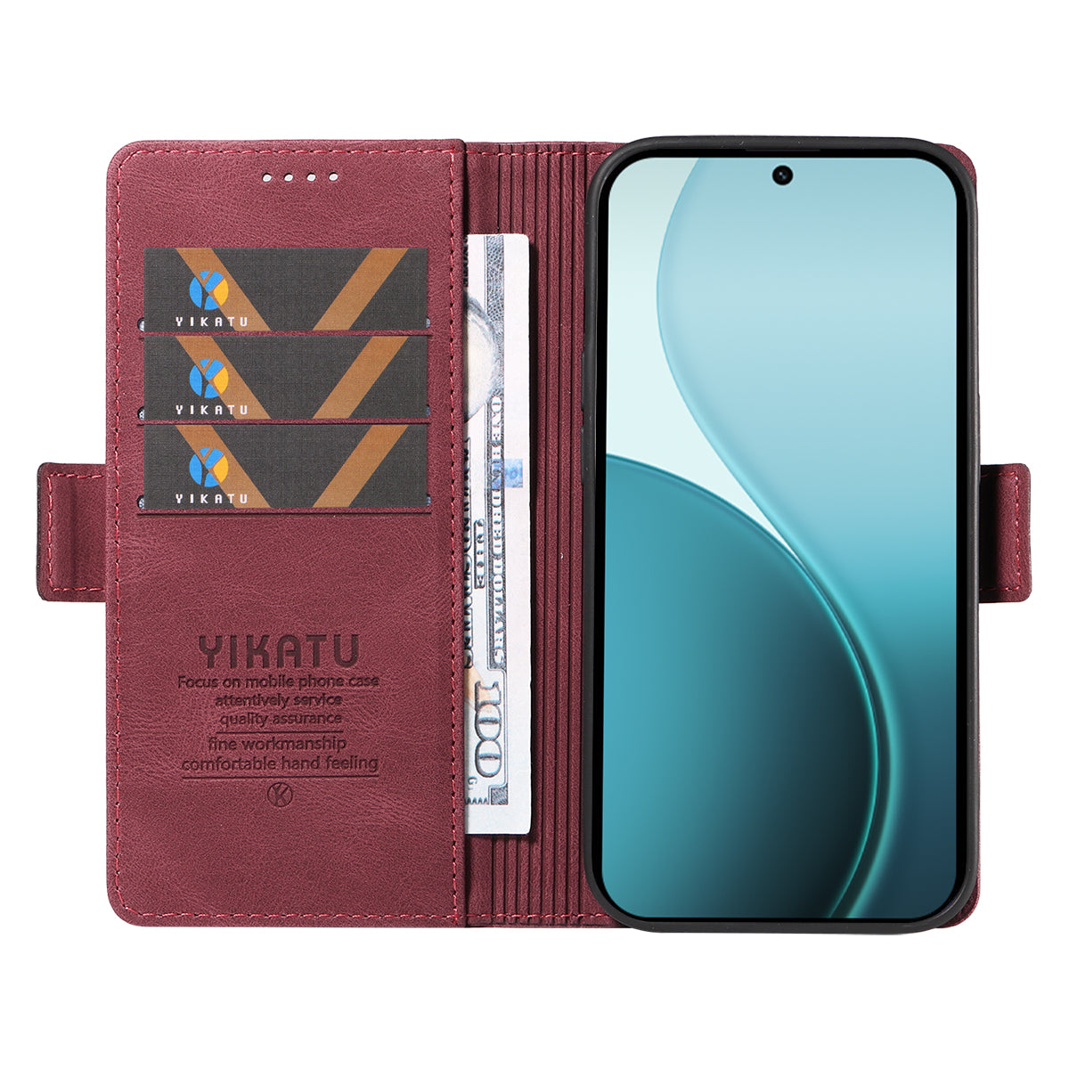 For Oppo Reno14 Pro 5G (China) / Oppo Reno14 Pro 5G (Global) Leather Case YIKATU YK-005 Skin-touch Feeling Wallet Phone Cover - Wine Red