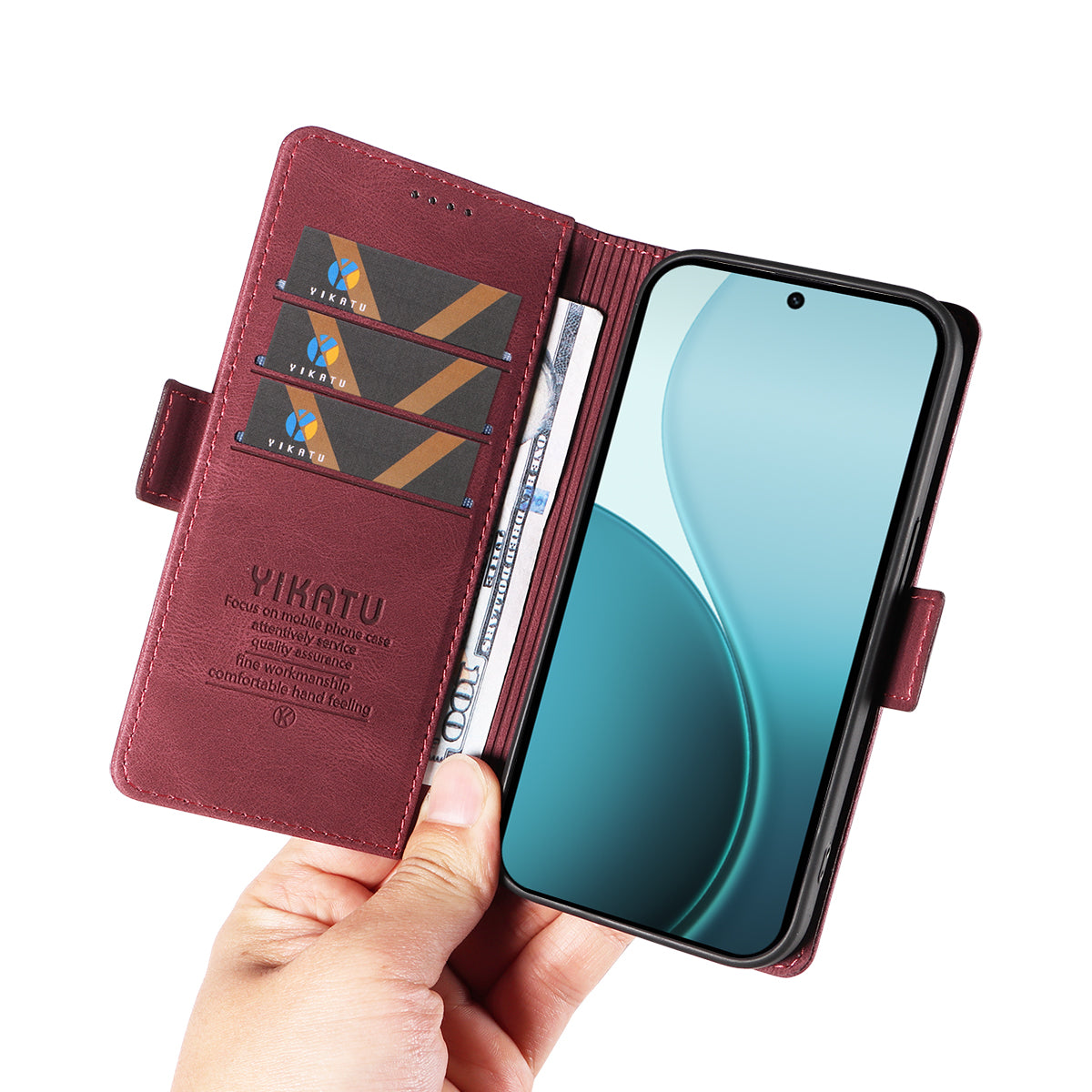For Oppo Reno14 Pro 5G (China) / Oppo Reno14 Pro 5G (Global) Leather Case YIKATU YK-005 Skin-touch Feeling Wallet Phone Cover - Wine Red
