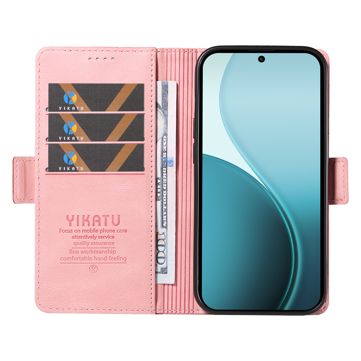 For Oppo Reno14 Pro 5G (China) / Oppo Reno14 Pro 5G (Global) Leather Case YIKATU YK-005 Skin-touch Feeling Wallet Phone Cover - Pink
