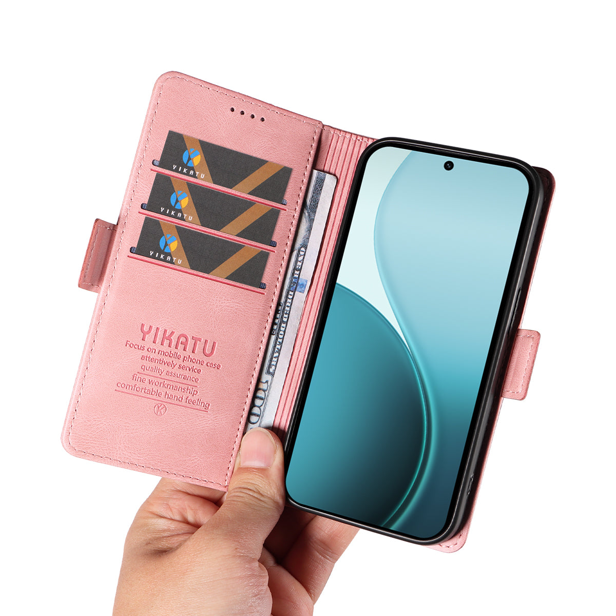 For Oppo Reno14 Pro 5G (China) / Oppo Reno14 Pro 5G (Global) Leather Case YIKATU YK-005 Skin-touch Feeling Wallet Phone Cover - Pink
