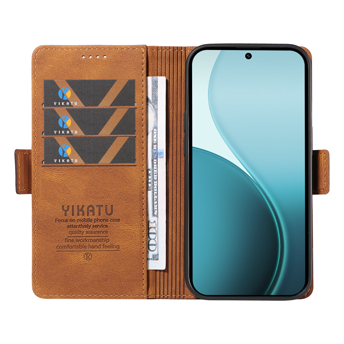 For Oppo Reno14 Pro 5G (China) / Oppo Reno14 Pro 5G (Global) Leather Case YIKATU YK-005 Skin-touch Feeling Wallet Phone Cover - Brown