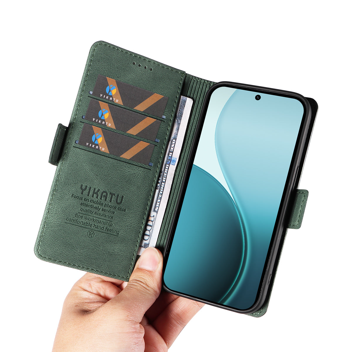 For Oppo Reno14 Pro 5G (China) / Oppo Reno14 Pro 5G (Global) Leather Case YIKATU YK-005 Skin-touch Feeling Wallet Phone Cover - Green