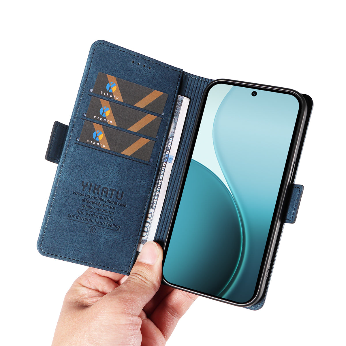 For Oppo Reno14 Pro 5G (China) / Oppo Reno14 Pro 5G (Global) Leather Case YIKATU YK-005 Skin-touch Feeling Wallet Phone Cover - Blue