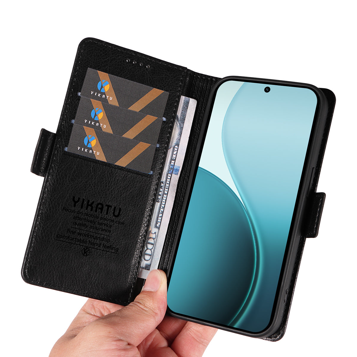 For Oppo Reno14 Pro 5G (China) / Oppo Reno14 Pro 5G (Global) Case YIKATU YK-007 Litchi Texture PU Leather Wallet Phone Cover - Black