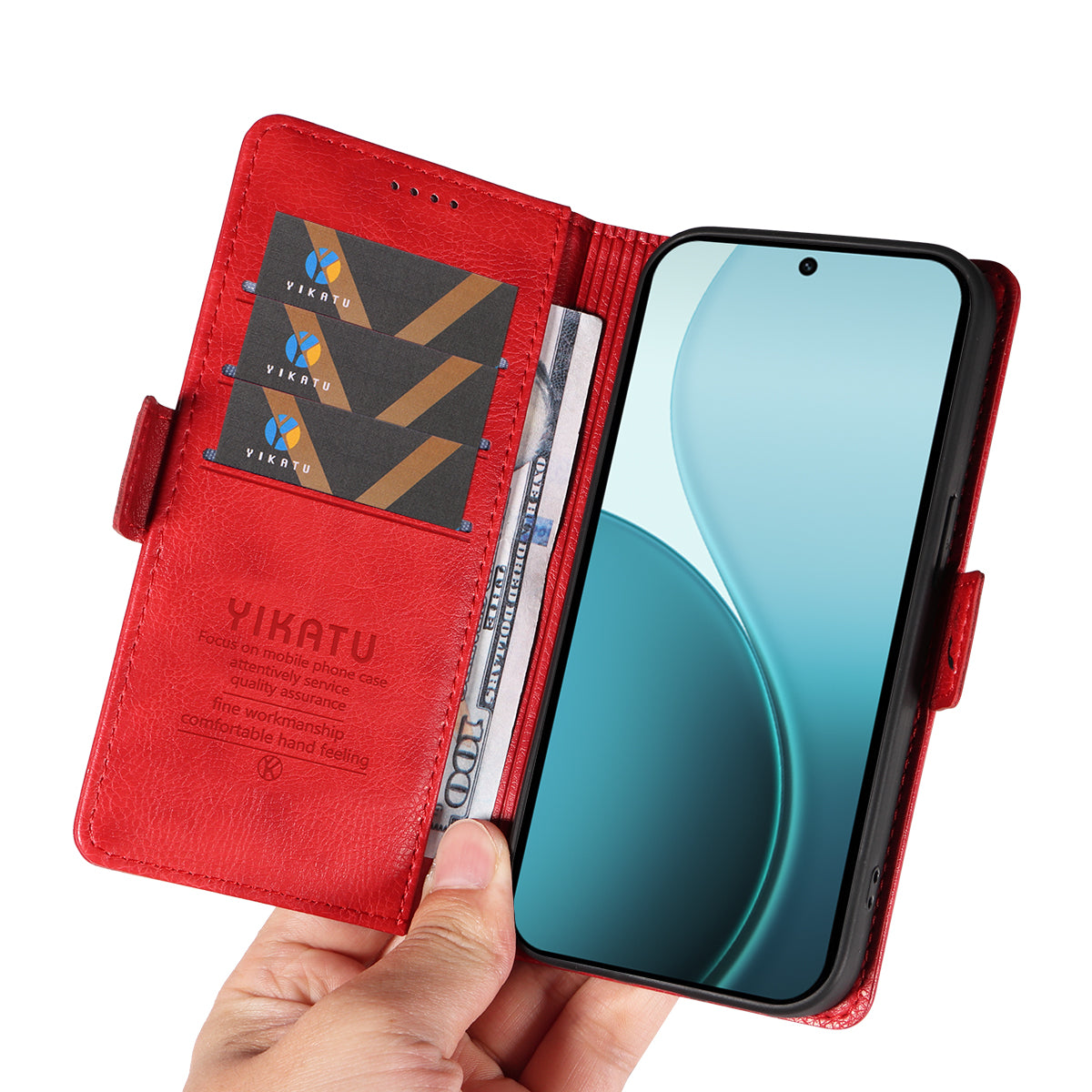 For Oppo Reno14 Pro 5G (China) / Oppo Reno14 Pro 5G (Global) Case YIKATU YK-007 Litchi Texture PU Leather Wallet Phone Cover - Red