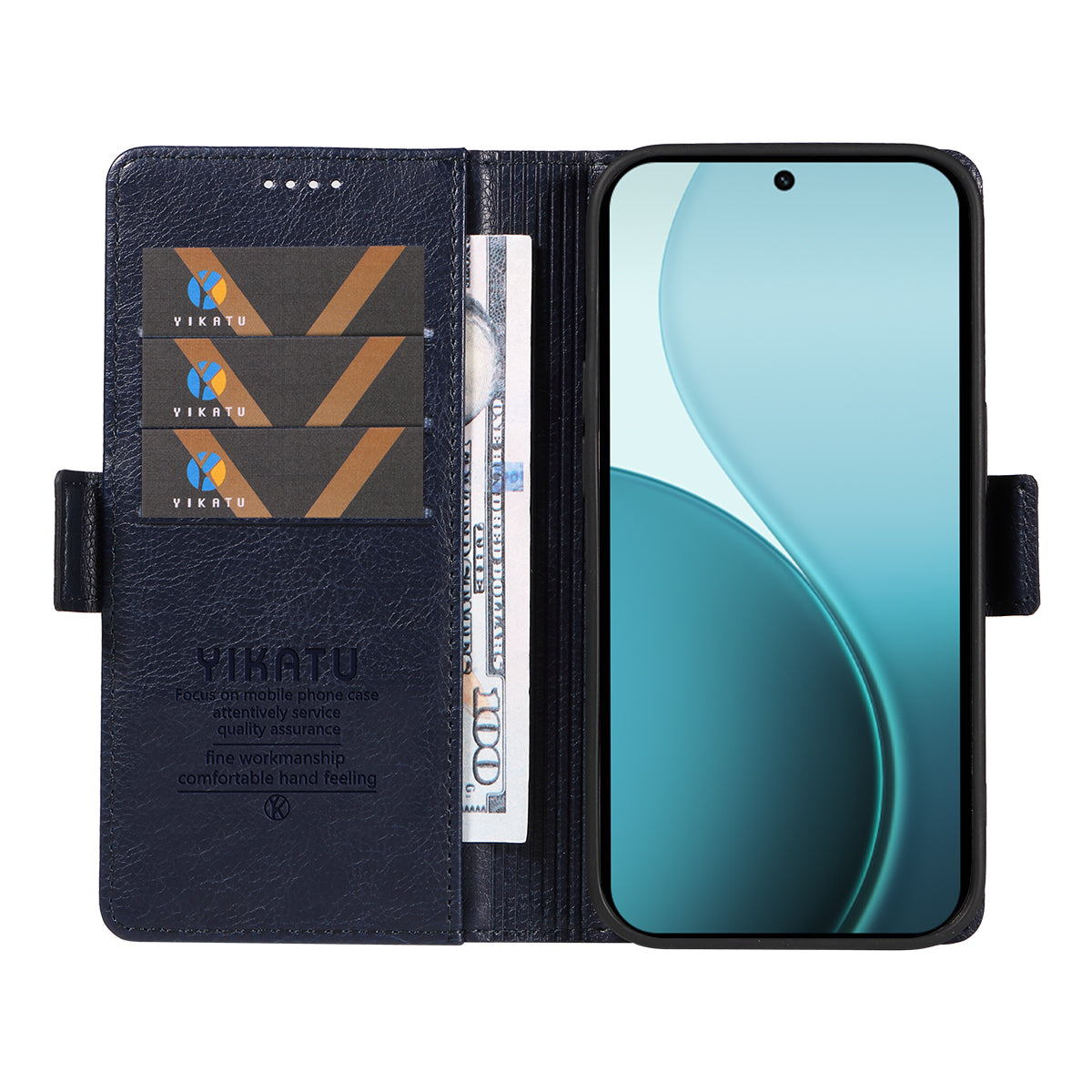 For Oppo Reno14 Pro 5G (China) / Oppo Reno14 Pro 5G (Global) Case YIKATU YK-007 Litchi Texture PU Leather Wallet Phone Cover - Navy Blue