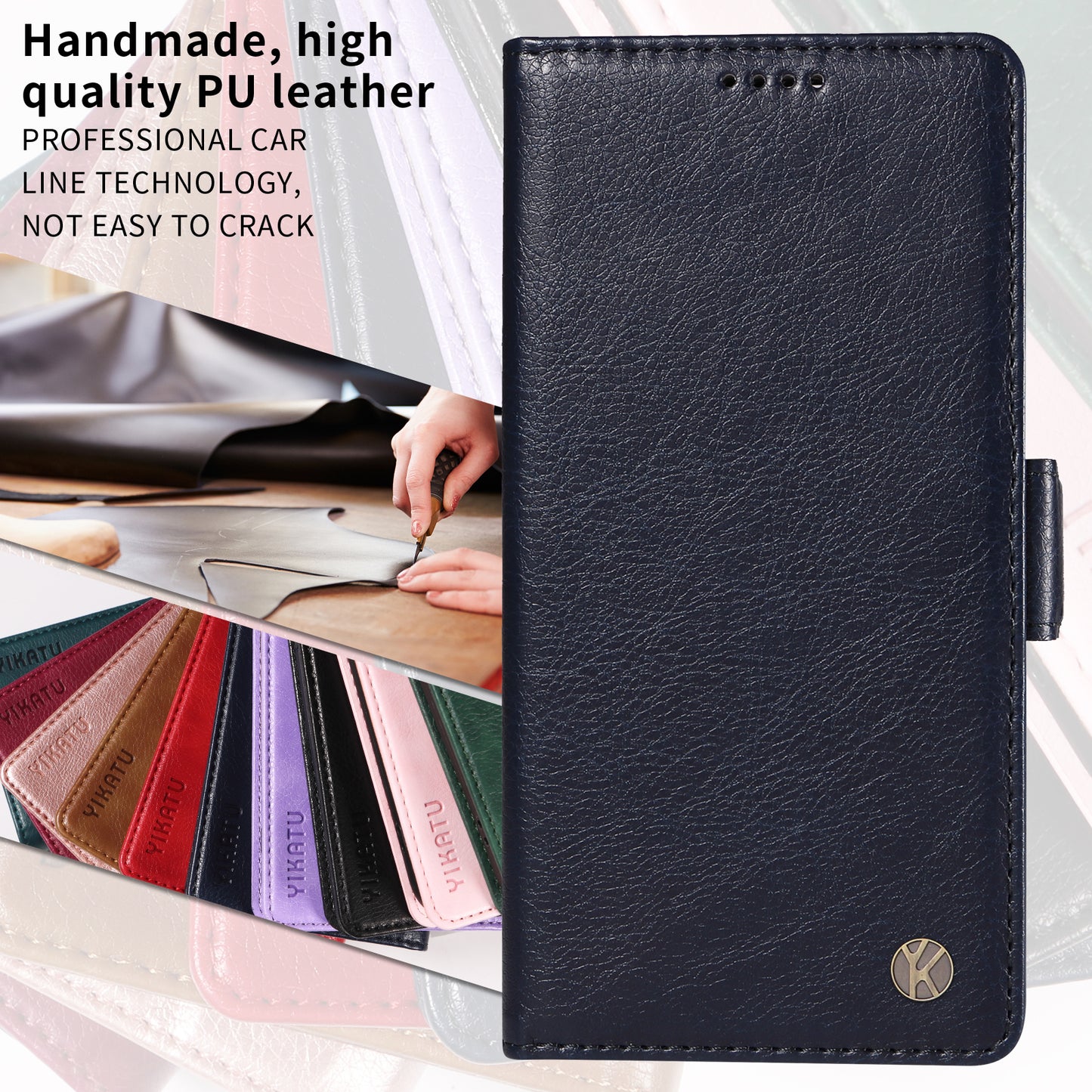 For Oppo Reno14 Pro 5G (China) / Oppo Reno14 Pro 5G (Global) Case YIKATU YK-007 Litchi Texture PU Leather Wallet Phone Cover - Navy Blue