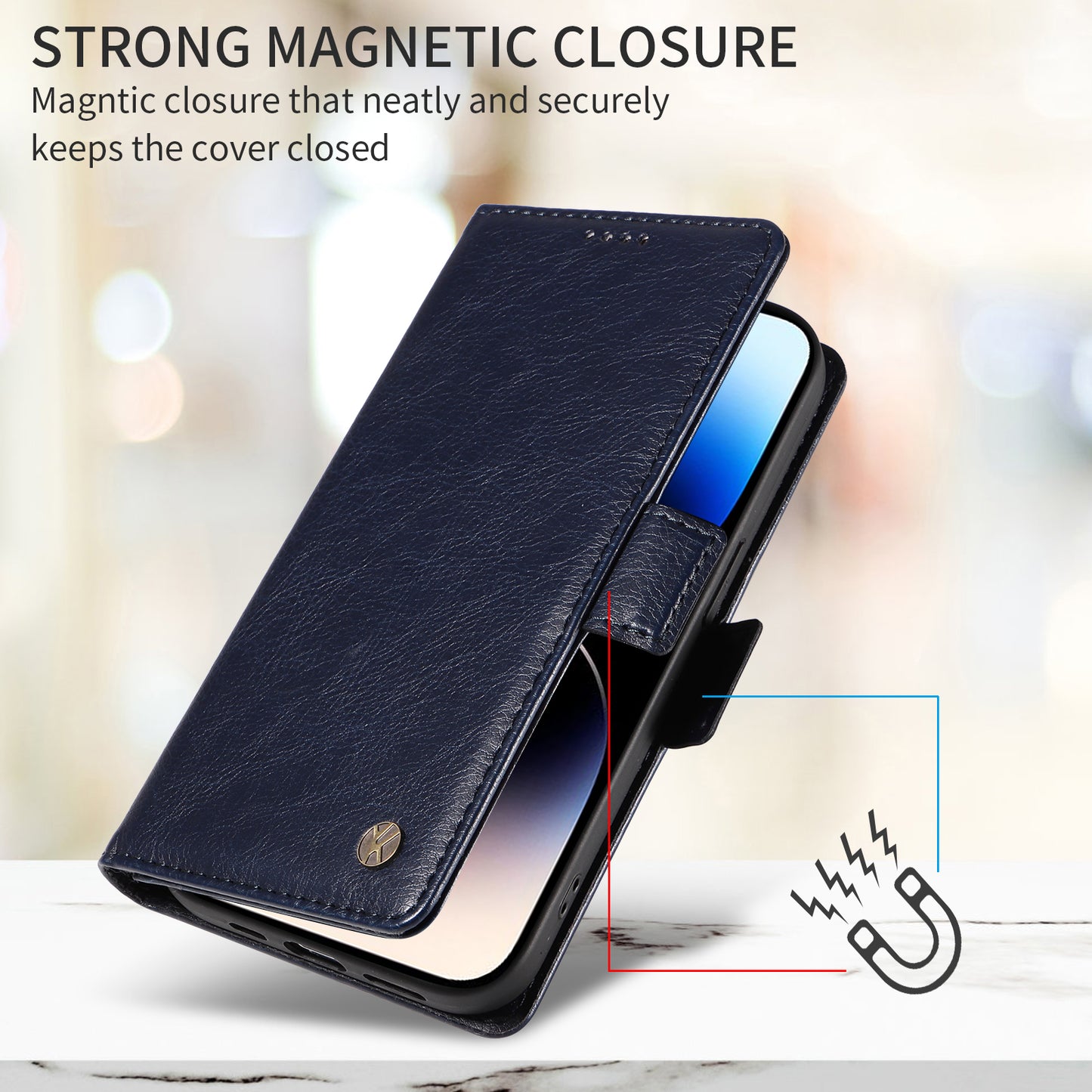For Oppo Reno14 Pro 5G (China) / Oppo Reno14 Pro 5G (Global) Case YIKATU YK-007 Litchi Texture PU Leather Wallet Phone Cover - Navy Blue