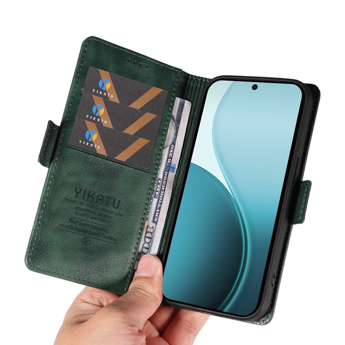 For Oppo Reno14 Pro 5G (China) / Oppo Reno14 Pro 5G (Global) Case YIKATU YK-007 Litchi Texture PU Leather Wallet Phone Cover - Green