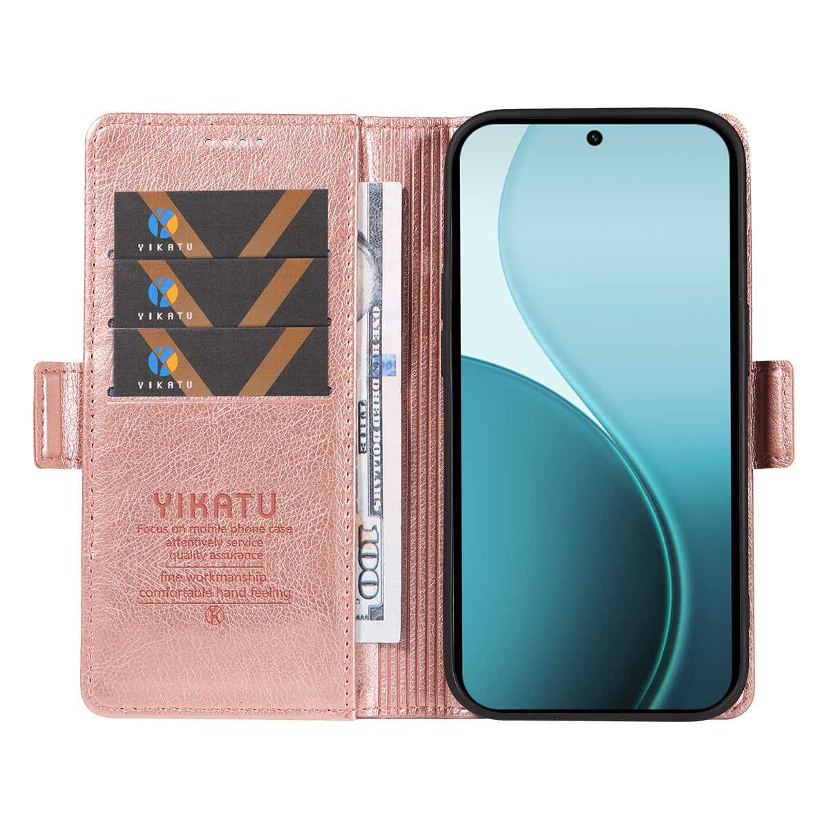 For Oppo Reno14 Pro 5G (China) / Oppo Reno14 Pro 5G (Global) Case YIKATU YK-007 Litchi Texture PU Leather Wallet Phone Cover - Rose Gold