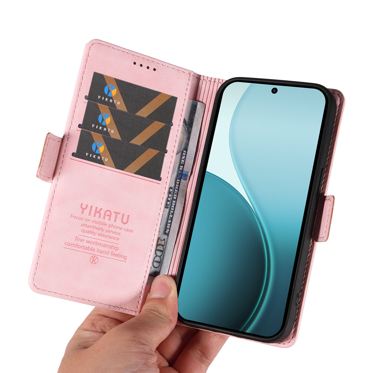 For Oppo Reno14 Pro 5G (China) / Oppo Reno14 Pro 5G (Global) Case YIKATU YK-007 Litchi Texture PU Leather Wallet Phone Cover - Pink
