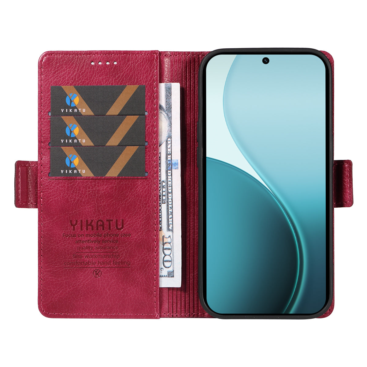 For Oppo Reno14 Pro 5G (China) / Oppo Reno14 Pro 5G (Global) Case YIKATU YK-007 Litchi Texture PU Leather Wallet Phone Cover - Wine Red