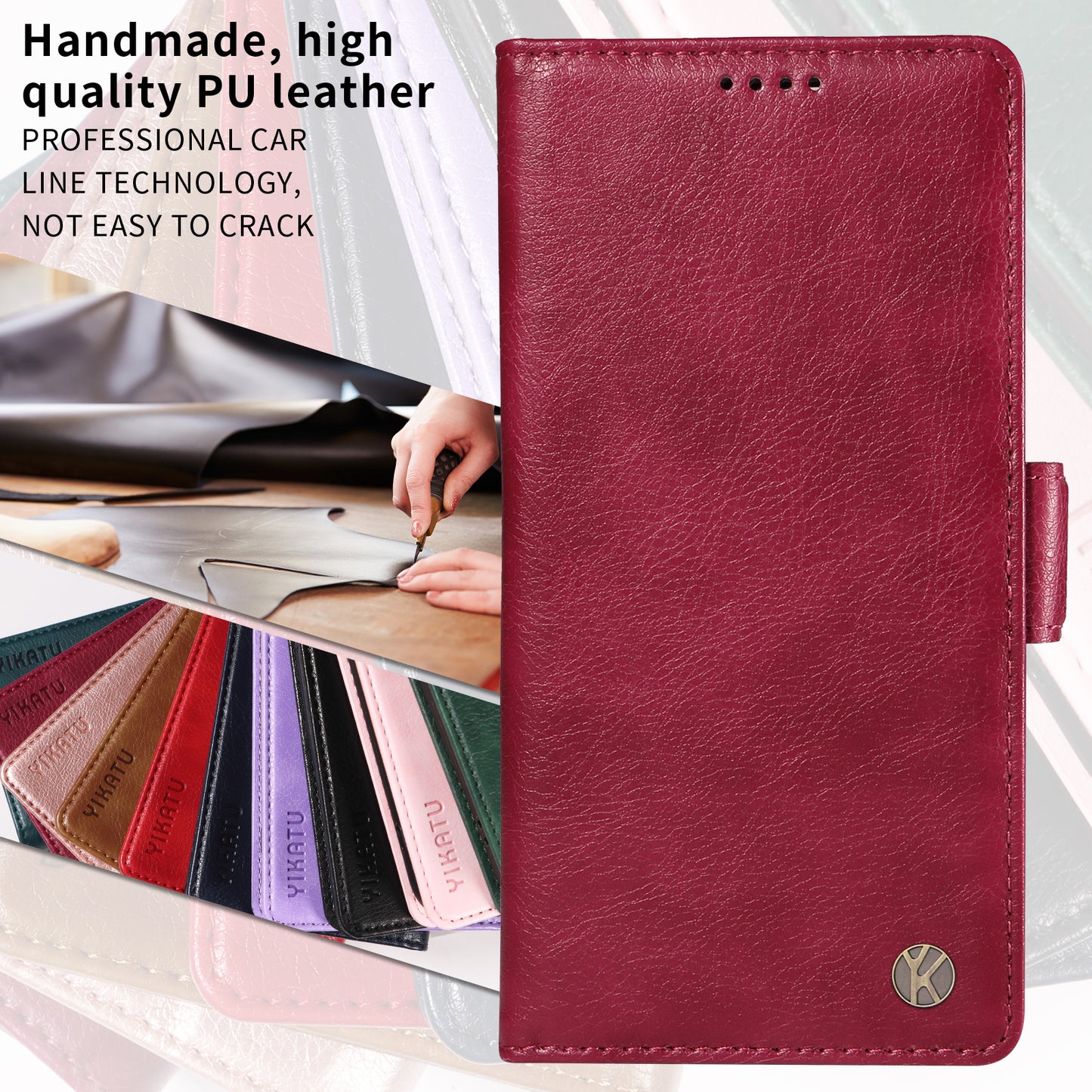 For Oppo Reno14 Pro 5G (China) / Oppo Reno14 Pro 5G (Global) Case YIKATU YK-007 Litchi Texture PU Leather Wallet Phone Cover - Wine Red