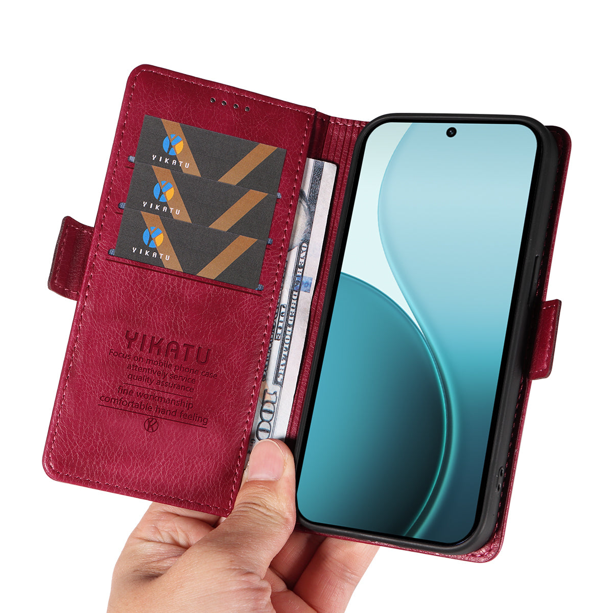For Oppo Reno14 Pro 5G (China) / Oppo Reno14 Pro 5G (Global) Case YIKATU YK-007 Litchi Texture PU Leather Wallet Phone Cover - Wine Red