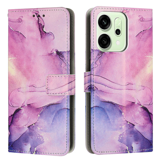 For Oppo Reno14 Pro 5G (China) / Oppo Reno14 Pro 5G (Global) Stand Case Marble Pattern PU Leather Wallet Phone Cover - Purple